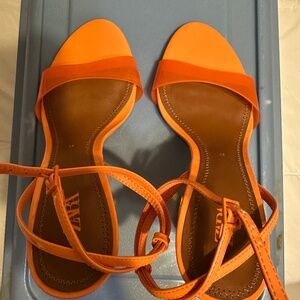 Zara orange ankle wrap heels size EU 37